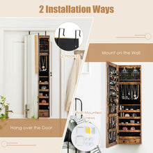 Load image into Gallery viewer, Gymax Mirrored Wall & Door Mounted Jewelry Storage Cabinet Organizer W/ Lights & Drawer Rustic Brown