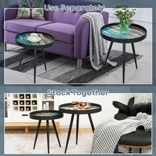 Load image into Gallery viewer, Gymax Set of 2 Coffee Table Stylish Nesting End Tables w/ Wooden Tray Top & Steel Legs