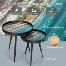 Load image into Gallery viewer, Gymax Set of 2 Coffee Table Stylish Nesting End Tables w/ Wooden Tray Top & Steel Legs