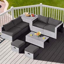 Load image into Gallery viewer, Gymax 8PCS Rattan Patio Space-Saving Furniture Set w/ Waterproof Cover & Grey Cushions
