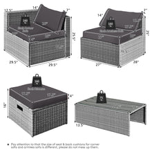 Load image into Gallery viewer, Gymax 8PCS Rattan Patio Space-Saving Furniture Set w/ Waterproof Cover & Grey Cushions