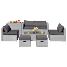 Load image into Gallery viewer, Gymax 8PCS Rattan Patio Space-Saving Furniture Set w/ Waterproof Cover & Grey Cushions
