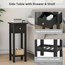 Load image into Gallery viewer, Gymax 2 Tier End Bedside Sofa Side Table with Drawer Shelf Acacia Wood Nightstand Black