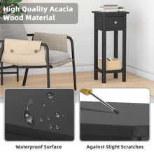 Load image into Gallery viewer, Gymax 2 Tier End Bedside Sofa Side Table with Drawer Shelf Acacia Wood Nightstand Black