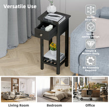 Load image into Gallery viewer, Gymax 2PCS 2 Tier End Bedside Sofa Side Table with Drawer Shelf Acacia Wood Nightstand Black