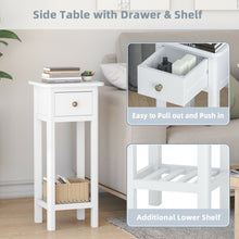 Load image into Gallery viewer, Gymax 2 Tier End Bedside Sofa Side Table with Drawer Shelf Acacia Wood Nightstand White