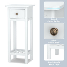 Load image into Gallery viewer, Gymax 2 Tier End Bedside Sofa Side Table with Drawer Shelf Acacia Wood Nightstand White
