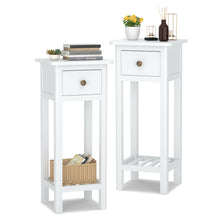Load image into Gallery viewer, Gymax 2PCS 2 Tier End Bedside Sofa Side Table with Drawer Shelf Acacia Wood Nightstand White