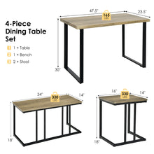 Load image into Gallery viewer, Gymax 4-Piece Dining Table Set Industrial Dinette Set Kitchen Table w/Bench & 2 Stools
