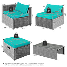 Load image into Gallery viewer, Gymax 8PCS Rattan Patio Space-Saving Furniture Set w/ Waterproof Cover & Turquoise Cushions