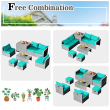 Load image into Gallery viewer, Gymax 8PCS Rattan Patio Space-Saving Furniture Set w/ Waterproof Cover & Turquoise Cushions