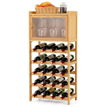 Load image into Gallery viewer, Gymax 20-Bottle Bamboo Wine Rack Cabinet Freestanding Display Shelf w/ Glass Hanger