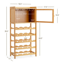 Load image into Gallery viewer, Gymax 20-Bottle Bamboo Wine Rack Cabinet Freestanding Display Shelf w/ Glass Hanger