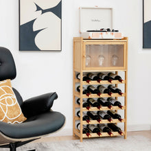 Load image into Gallery viewer, Gymax 20-Bottle Bamboo Wine Rack Cabinet Freestanding Display Shelf w/ Glass Hanger