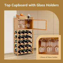Load image into Gallery viewer, Gymax 20-Bottle Bamboo Wine Rack Cabinet Freestanding Display Shelf w/ Glass Hanger