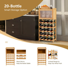 Load image into Gallery viewer, Gymax 20-Bottle Bamboo Wine Rack Cabinet Freestanding Display Shelf w/ Glass Hanger