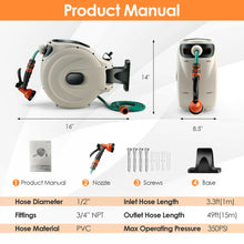 Load image into Gallery viewer, Gymax Retractable Hose Reel Wall Mounted 1/2'' 49ft Any Length Lockw/Hose Nozzle