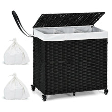 Load image into Gallery viewer, Gymax Laundry Hamper w/Wheels & Lid, 125L 3-Section Clothes Hamper w/2 Liner Bags