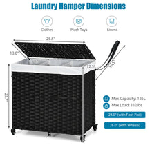 Load image into Gallery viewer, Gymax Laundry Hamper w/Wheels & Lid, 125L 3-Section Clothes Hamper w/2 Liner Bags