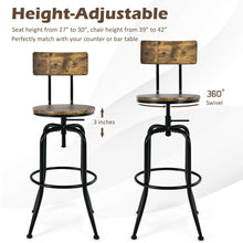 Load image into Gallery viewer, Gymax Set of 2 Industrial Bar Stool Adjustable Swivel Counter-Height Dining Side Chair