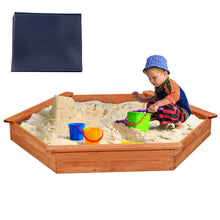 Load image into Gallery viewer, Gymax Hexagon Wooden Cedar Sand Box w Seat Boards & Cover & Ground Liner