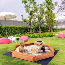 Load image into Gallery viewer, Gymax Hexagon Wooden Cedar Sand Box w Seat Boards & Cover & Ground Liner
