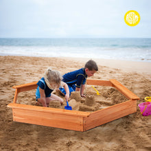 Load image into Gallery viewer, Gymax Hexagon Wooden Cedar Sand Box w Seat Boards & Cover & Ground Liner