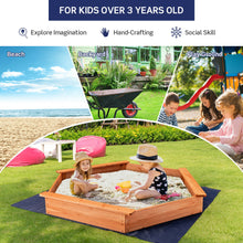 Load image into Gallery viewer, Gymax Hexagon Wooden Cedar Sand Box w Seat Boards & Cover & Ground Liner
