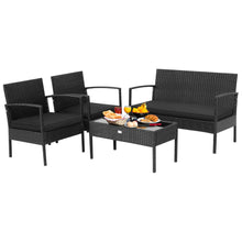 Load image into Gallery viewer, Gymax 4PCS Rattan Patio Conversation Set Outdoor Wicker Furniture Set w/ Cushions