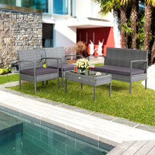 Load image into Gallery viewer, Gymax 4PCS Rattan Patio Furniture Set Outdoor Wicker Conversation Set w/ Cushions