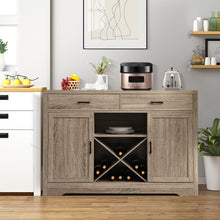 Load image into Gallery viewer, Gymax Kitchen Storage Buffet Cabinet Farmhouse Wooden Sideboard w/2 Drawer & Wine Rack