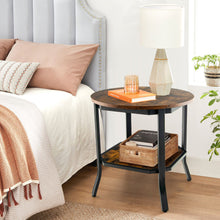 Load image into Gallery viewer, Gymax 2PCS 2-Tier Sofa End Side Table Nightstand Round Tabletop for Living Room Brown