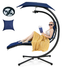 Load image into Gallery viewer, Gymax Hanging Chaise Lounge Curved Steel Patio Hammock Swing Chair w/ Overhead Light