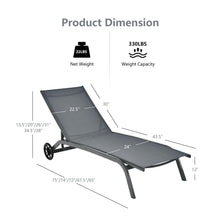 Load image into Gallery viewer, Gymax Outdoor Chaise Lounge Chair Adjustable Patio Recliner w/ Wheels Grey