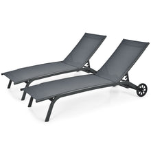 Load image into Gallery viewer, Gymax Set of 2 Outdoor Chaise Lounge Chair Adjustable Patio Recliner w/ Wheels Grey
