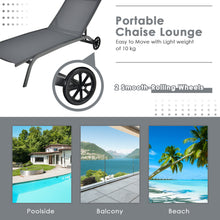 Load image into Gallery viewer, Gymax Set of 2 Outdoor Chaise Lounge Chair Adjustable Patio Recliner w/ Wheels Grey