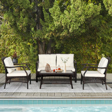 Load image into Gallery viewer, Gymax 4PCS Rattan Patio Conversation Furniture Set Wicker Sofa Set w/ Waterproof Cover
