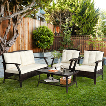Load image into Gallery viewer, Gymax 4PCS Rattan Patio Conversation Furniture Set Wicker Sofa Set w/ Waterproof Cover
