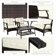 Load image into Gallery viewer, Gymax 4PCS Rattan Patio Conversation Furniture Set Wicker Sofa Set w/ Waterproof Cover
