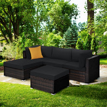 Load image into Gallery viewer, Gymax 5PCS Rattan Patio Conversation Set Outdoor Furniture Set w/ Black Cushions
