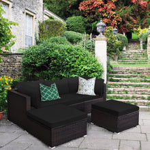 Load image into Gallery viewer, Gymax 5PCS Rattan Patio Conversation Set Outdoor Furniture Set w/ Black Cushions