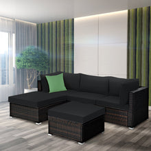 Load image into Gallery viewer, Gymax 5PCS Rattan Patio Conversation Set Outdoor Furniture Set w/ Black Cushions