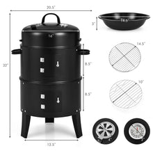 Load image into Gallery viewer, Gymax 3 in 1 Vertical Charcoal BBQ Smoker Grill Separable w/ Built-in Thermometer