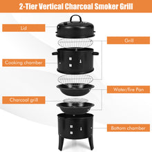 Load image into Gallery viewer, Gymax 3 in 1 Vertical Charcoal BBQ Smoker Grill Separable w/ Built-in Thermometer