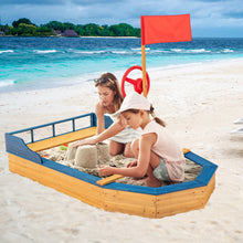Load image into Gallery viewer, Gymax Kids Pirate Boat Wood Sandbox w/ Storage Box & Non-Woven Fabric Liner