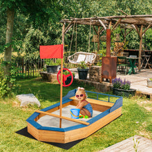 Load image into Gallery viewer, Gymax Kids Pirate Boat Wood Sandbox w/ Storage Box & Non-Woven Fabric Liner