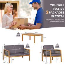Load image into Gallery viewer, Gymax 8PCS Patio Conversation Acacia Wood Furniture Set PE Rattan Conversation Set w/ Grey Cushions
