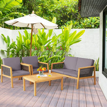 Load image into Gallery viewer, Gymax 8PCS Patio Conversation Acacia Wood Furniture Set PE Rattan Conversation Set w/ Grey Cushions