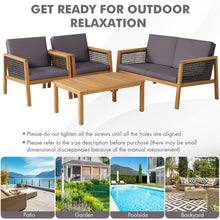 Load image into Gallery viewer, Gymax 8PCS Patio Conversation Acacia Wood Furniture Set PE Rattan Conversation Set w/ Grey Cushions