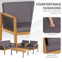 Load image into Gallery viewer, Gymax 8PCS Patio Conversation Acacia Wood Furniture Set PE Rattan Conversation Set w/ Grey Cushions